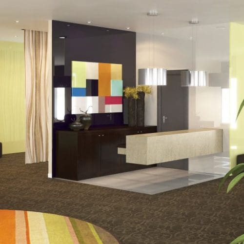 Hotel Lobby Back Painted Glass Mural | Glass Wall Systems Gallery | Interior Glass Products | Anchor-Ventana Glass